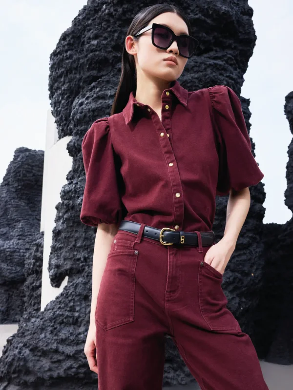 lars denim blouse burgundy janice