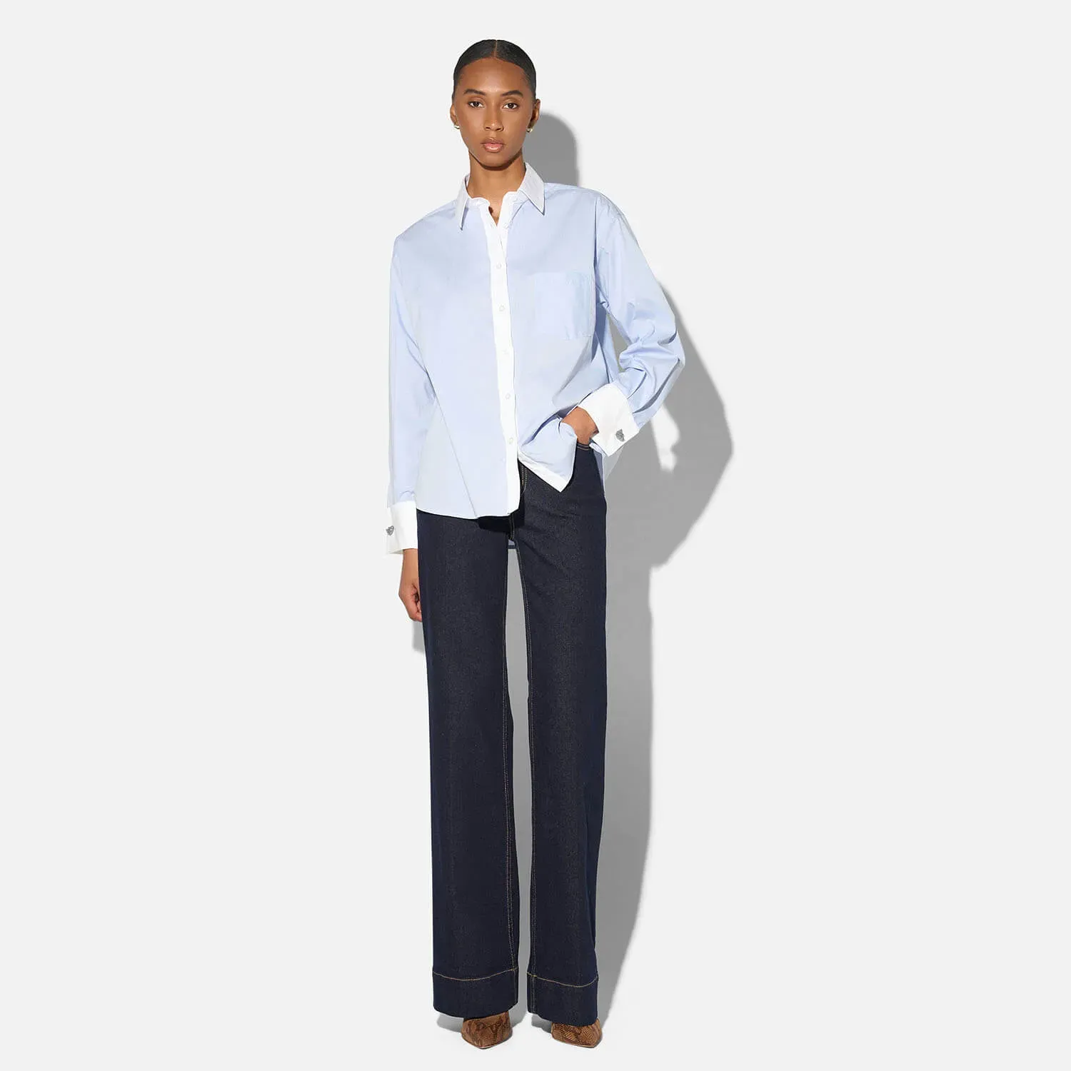Blauwe Blouse Dames Katoen Boyfriend Russ