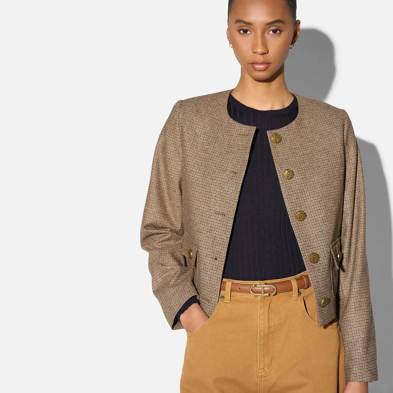Blazer Dames Jasje Bruin Kleine Ruit Laurent