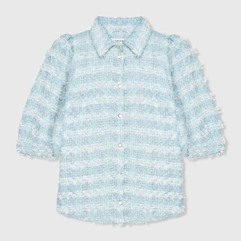 Blouse Dames Pof Mouw Tweed Lars Blauw