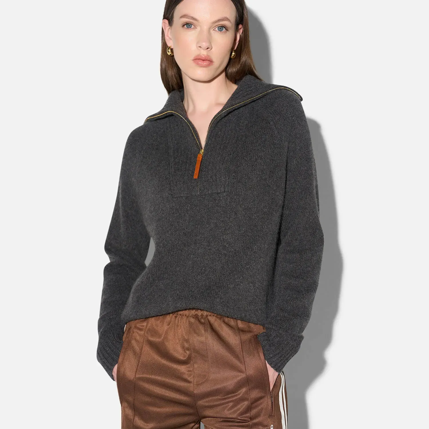 Cashmere Dames Trui Grijs Rits Yonas