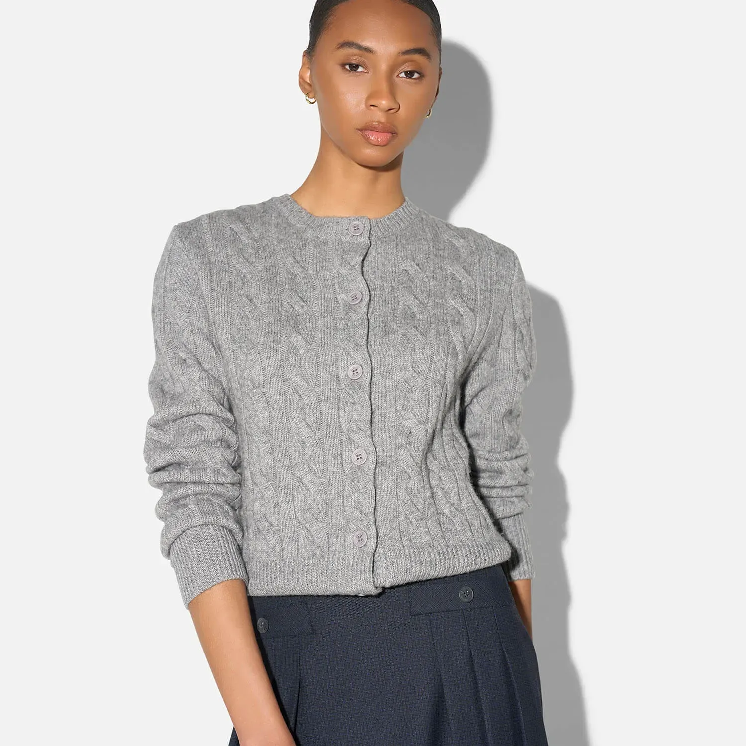 Cashmere Kabel Vest Dames Claude Grijs