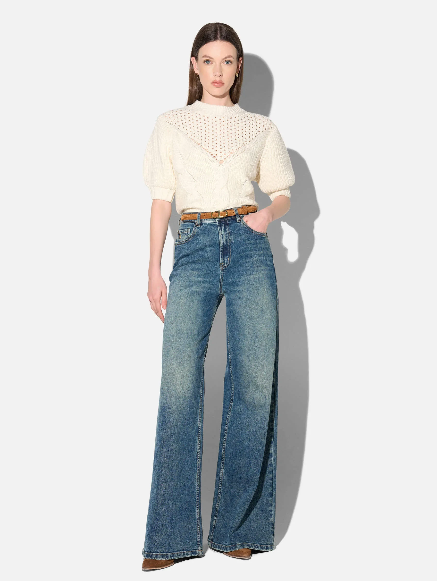 Jeans Dames Wide Leg High Rise Stretch Mason Blauw 357