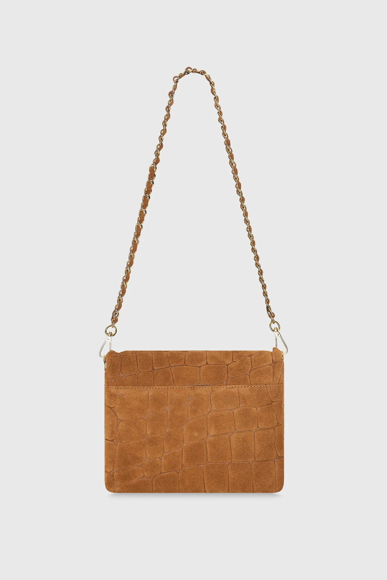 Leren Suede Schoudertas Tas Camel Croco Skylar