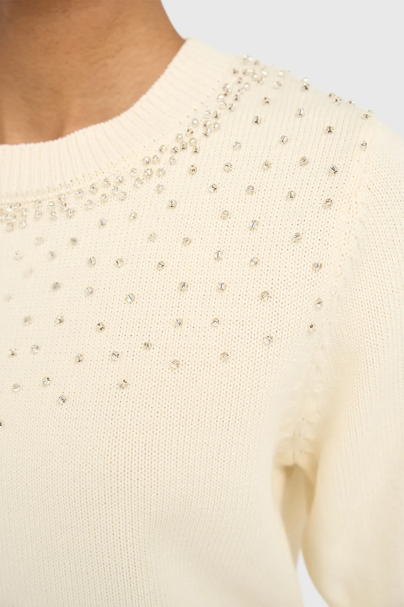 Off White Katoenen Dames Truitje Met Steentjes Barret