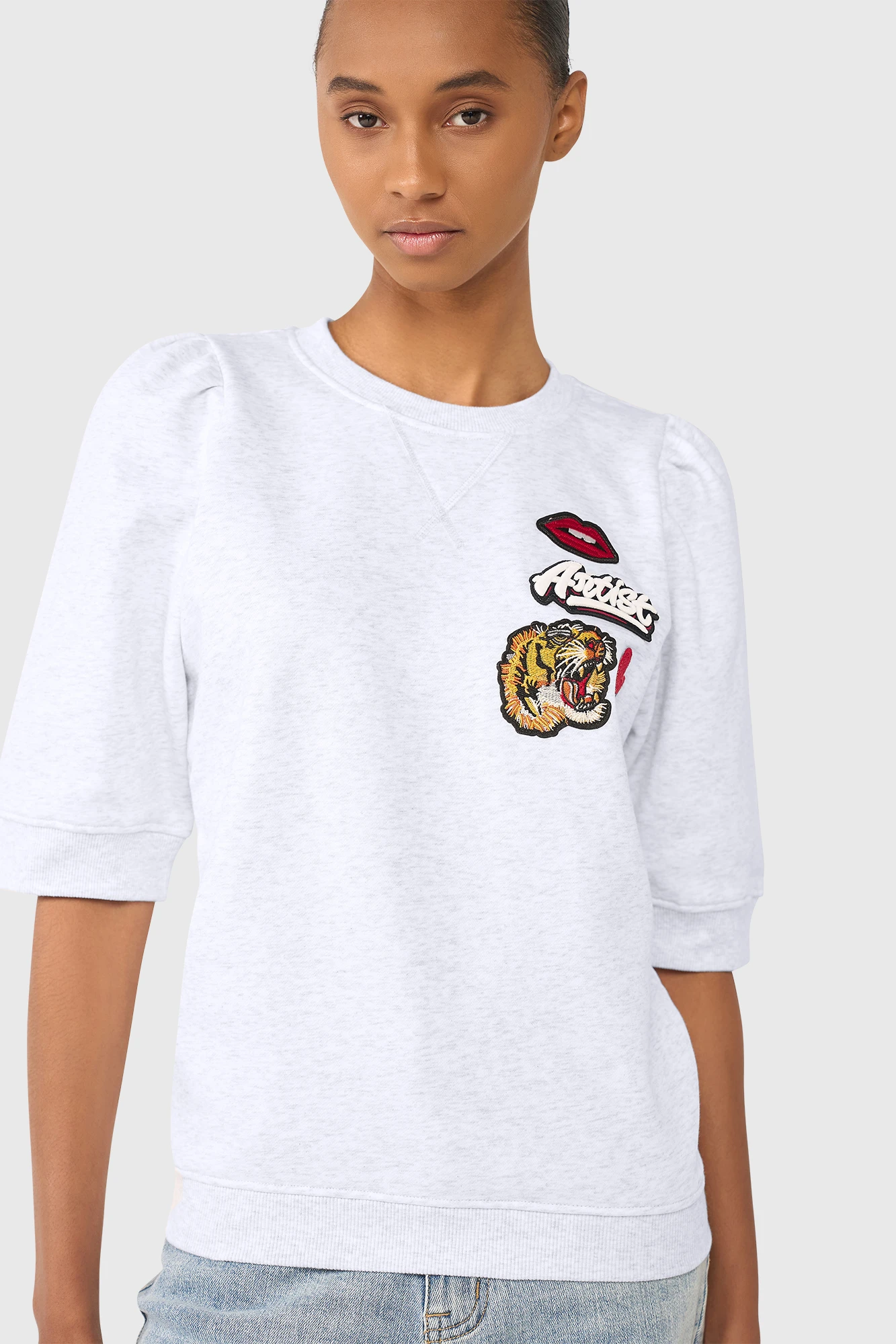 Frank Sweater Licht Grijs Patches
