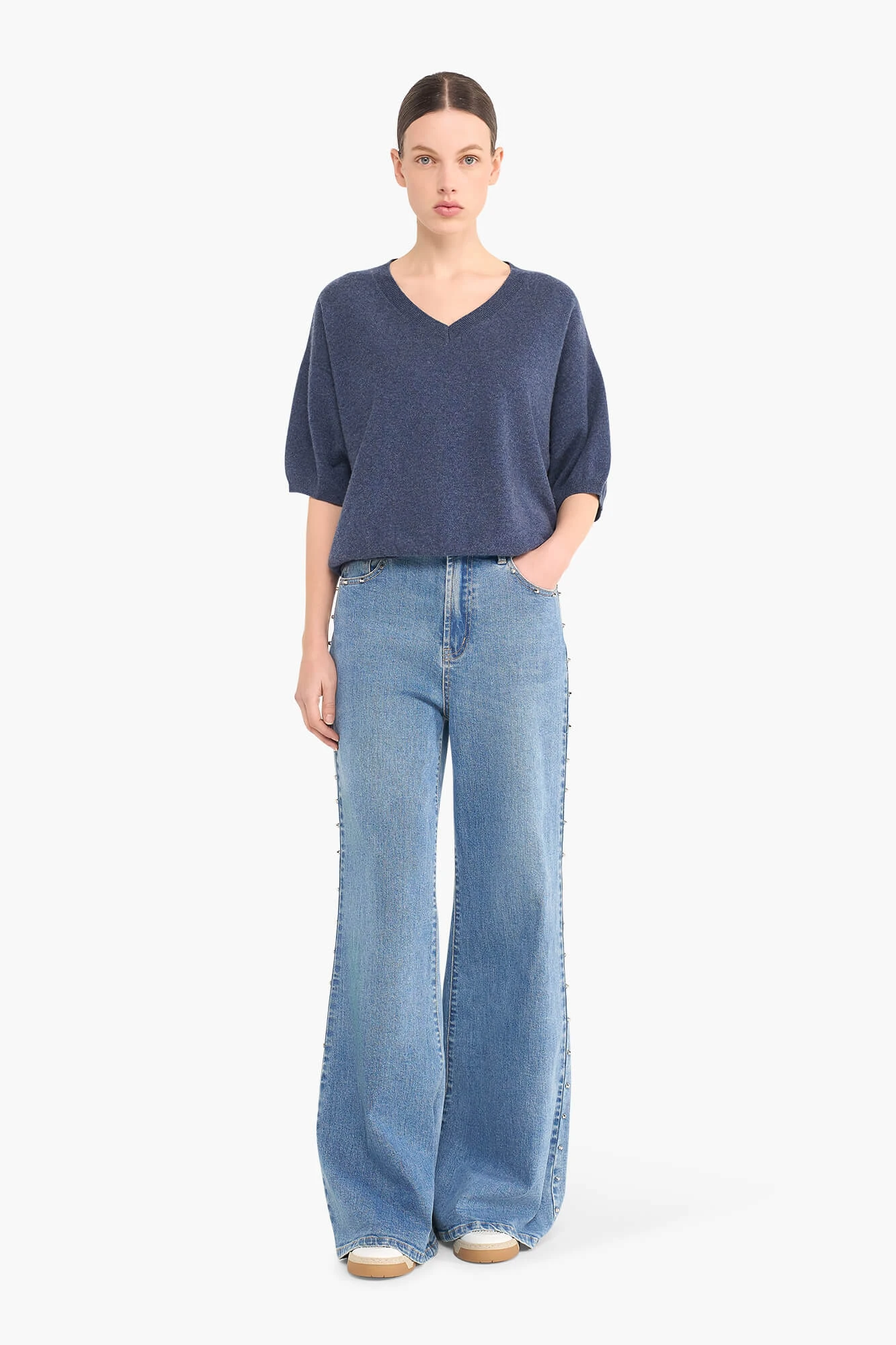Cashmere Trui Dames Korte Mouw Romeo Blauw