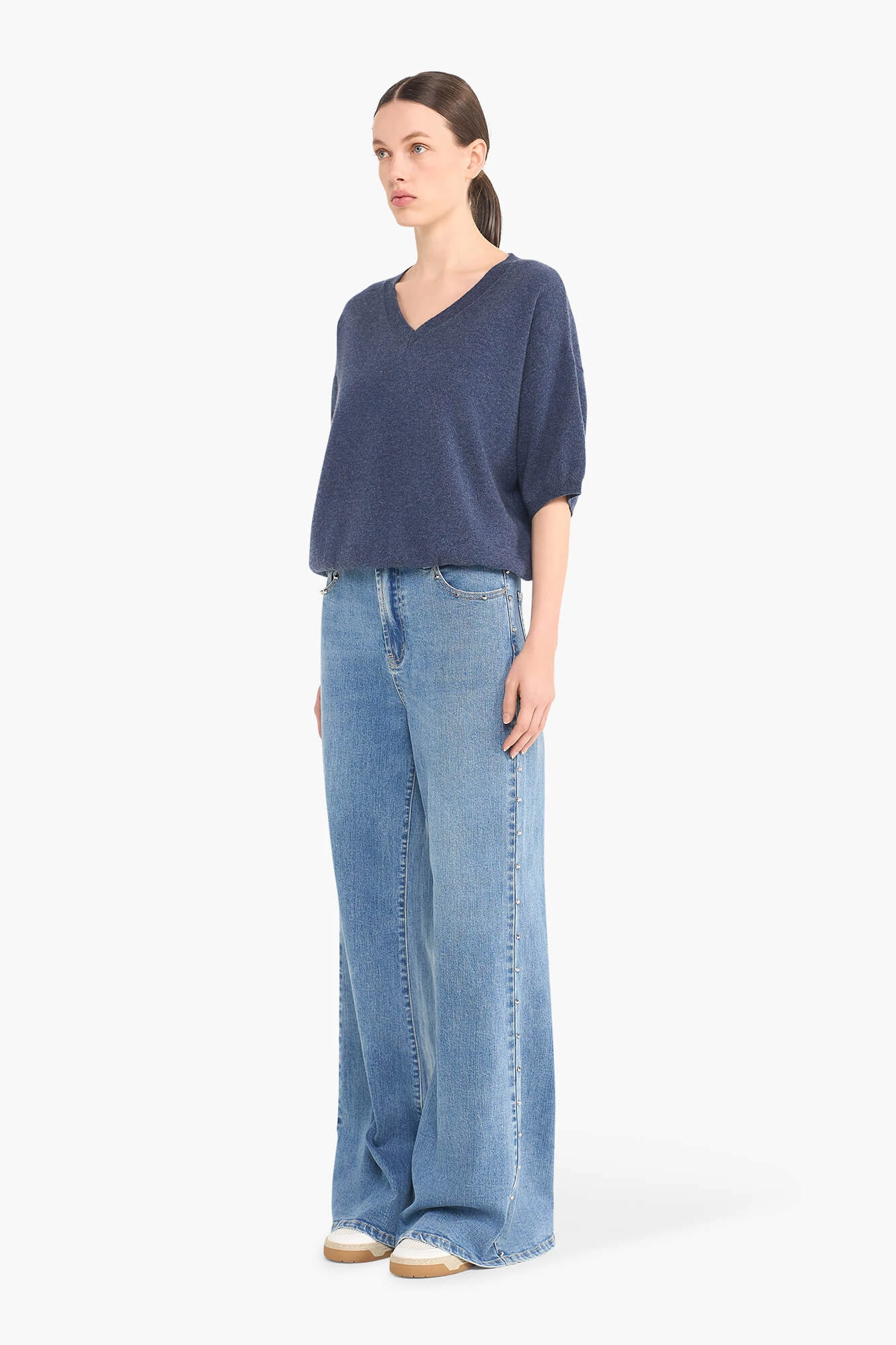 Cashmere Trui Dames Korte Mouw Romeo Blauw